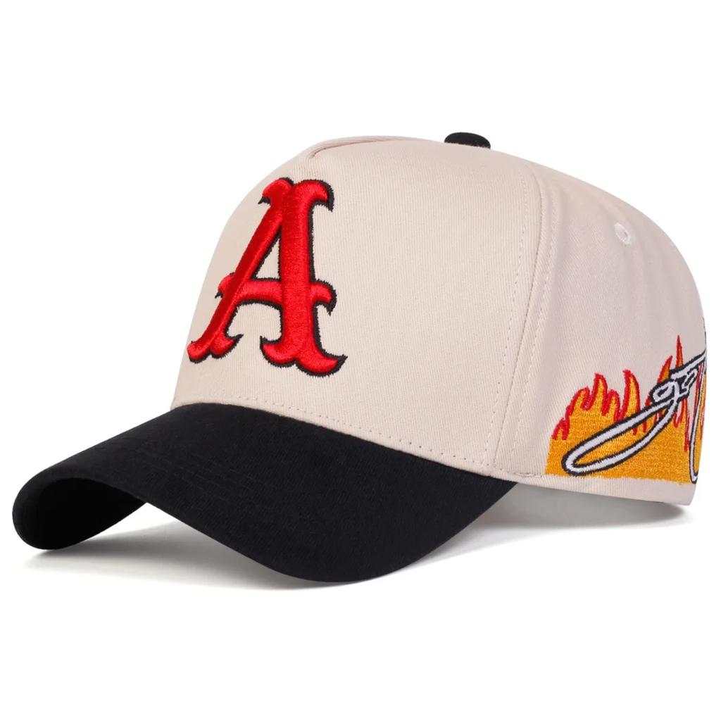 Unisex A Letter Embroidery Side Flame Baseball Caps Outdoor Adjustable Spring and Autumn Casual Sunscreen Hat