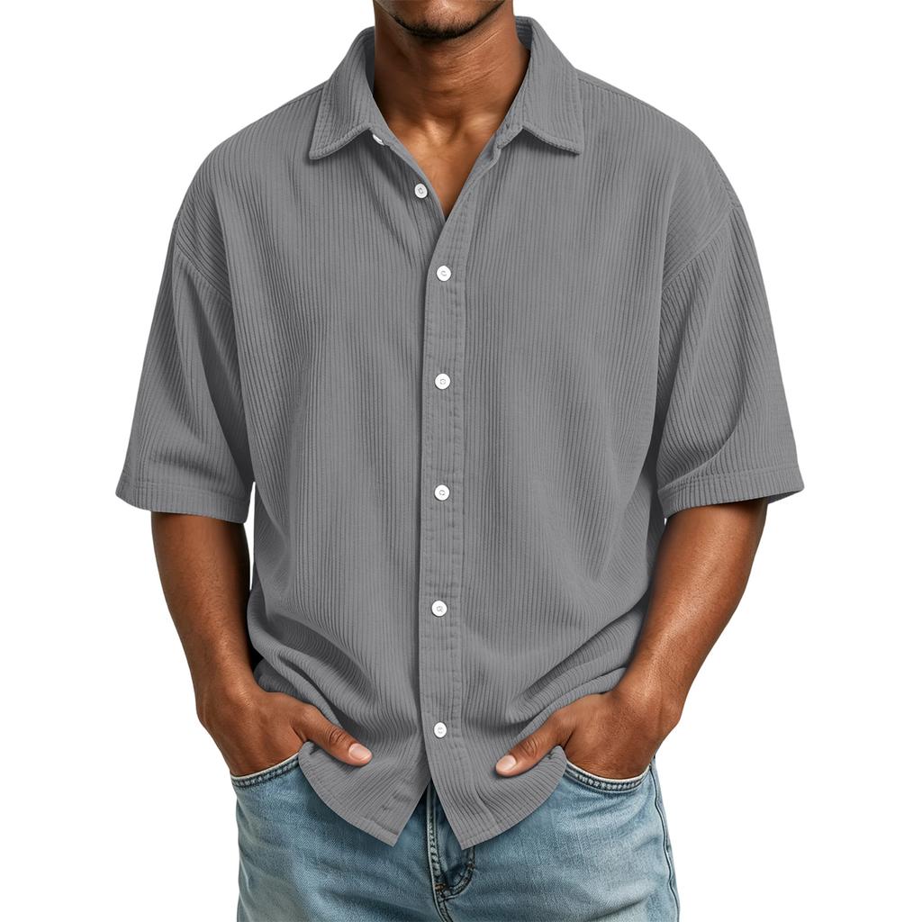 Herren Cord Kurzarm Freizeithemd mit Kragen für Frühling Sommer Outdoor