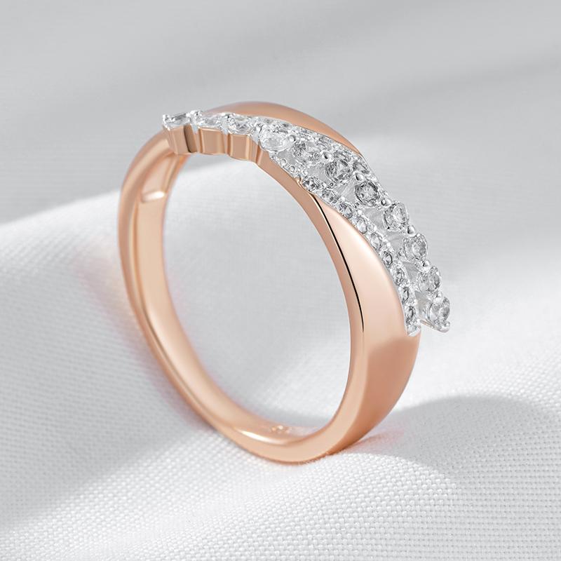 Luxury Shiny Natural Zircon Rings For Women  Rose Gold  Color Mix Setting Slim Design Bride Wedding Jewelry