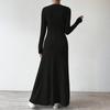 Women's Long Sleeve Dress Fall Casual T Shirt Loose Fit Pleated Front Dresses With Pockets