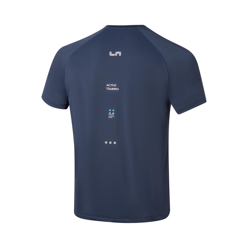 Men's Li-Ning Fitness Series T-Shirts Men's Midnight Voyage Blue Crew Neck Moderate Straight Fit