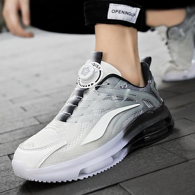Big Size Men's Shoes Summer Breathable Mesh Casual Sneakers Height Enhancement Rotating Button Air Cushion Soft Bottom Dad Shoes