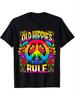 Men's  Old Hippie Rule  Graphic T-Shirt - 100% Cotton, Casual Crew Neck, Short Sleeve, All-Season T-