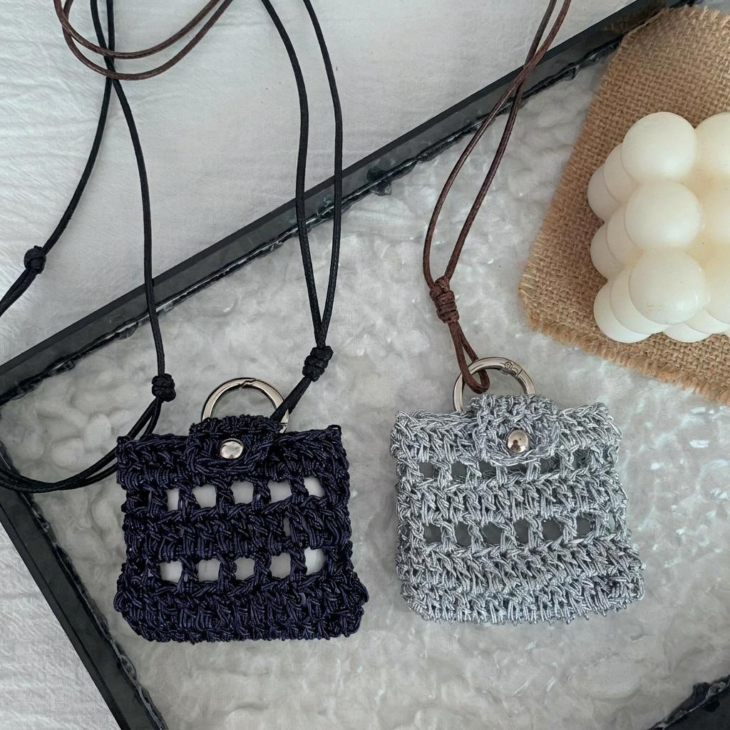 

Earphone Holder Bag Original Handmade Neck Pouch Crochet Key Purse Lightweight Crocheted Storage Pouch For Shopping Niche Travel