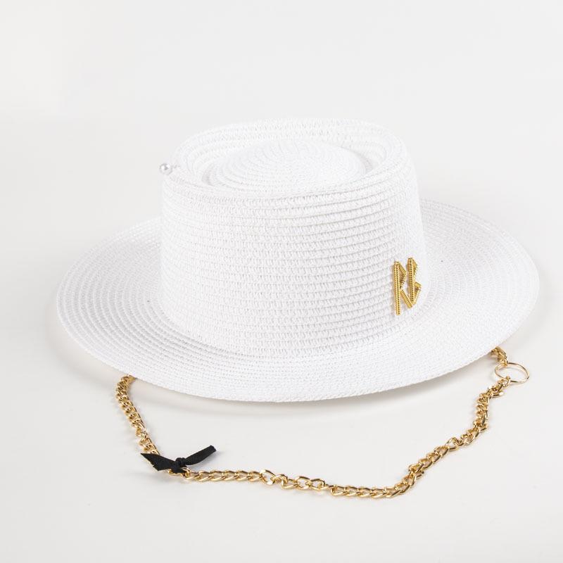 Freedom Outdoors Women's Fashionable Metal Letter Straw Hats For Men Summer Outdoor Holidays Beach Sun Hat Panama Hat 56-58Cm
