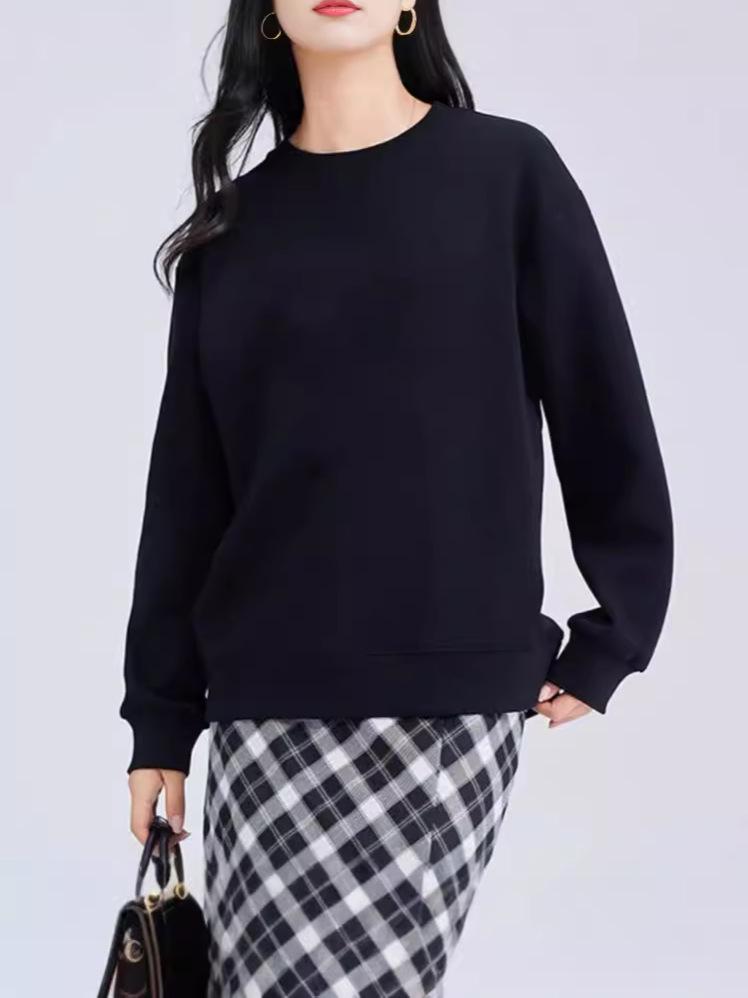 Women's College Style Embroidered Logo Plus Velvet Sweatshirt