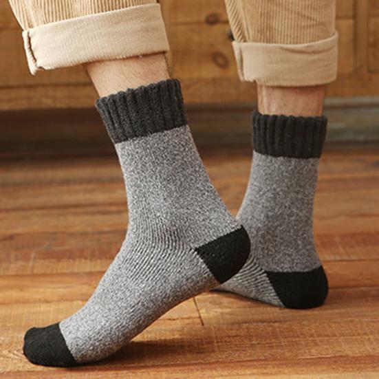 Men Thickened Wool Socks Color-Block Winter Ribbed Terry Socks Breathable Warm Casual Crew Socks for Daily Errands Workout Outdoor Sports
