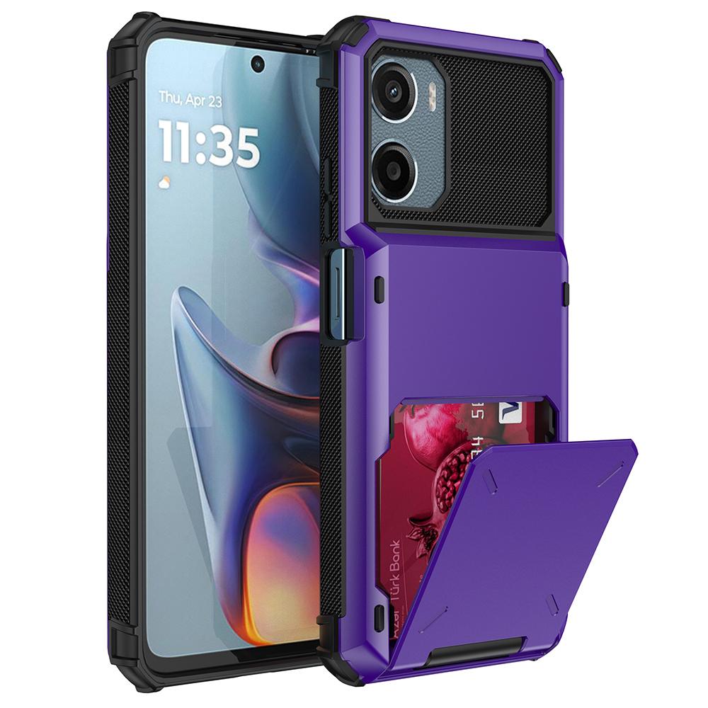 For Motorola Moto E15 4G Case PC+TPU Dual Layer Back Phone Cover with Card Holder
