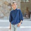 Muzi Women's Vintage Floral Denim-Style 3/4 Sleeve Top