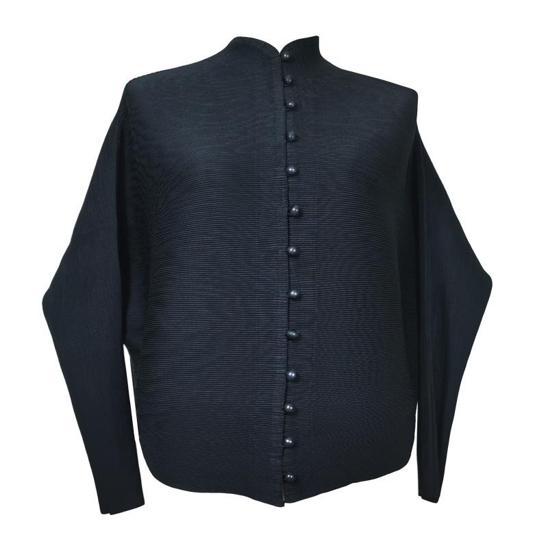 Miyake Frühjahr 2025 Damen Uni-Farbe Cardigan Knopfleiste Langarm Top