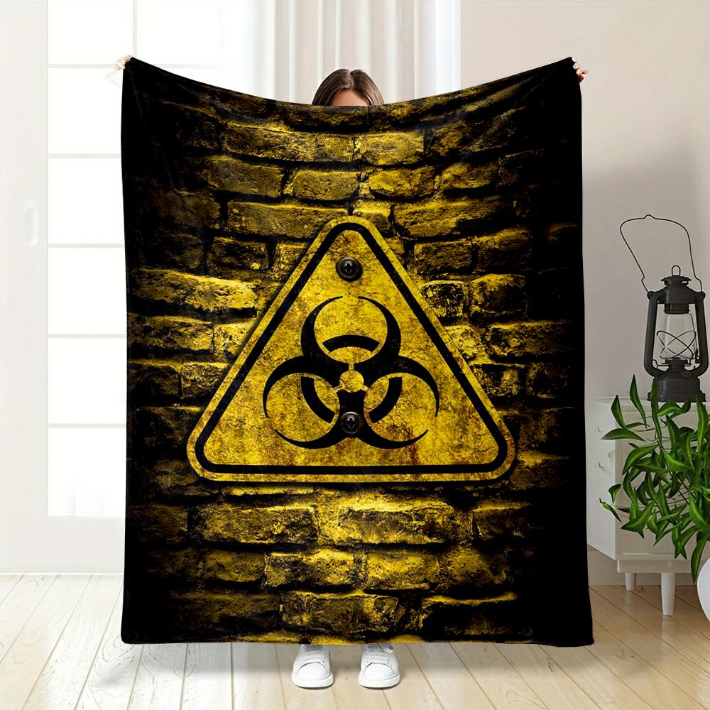 Biohazard Warning Sign on Yellow Brick Wall Flannel blanket for bedroom, living room, sofa, and nap sofas