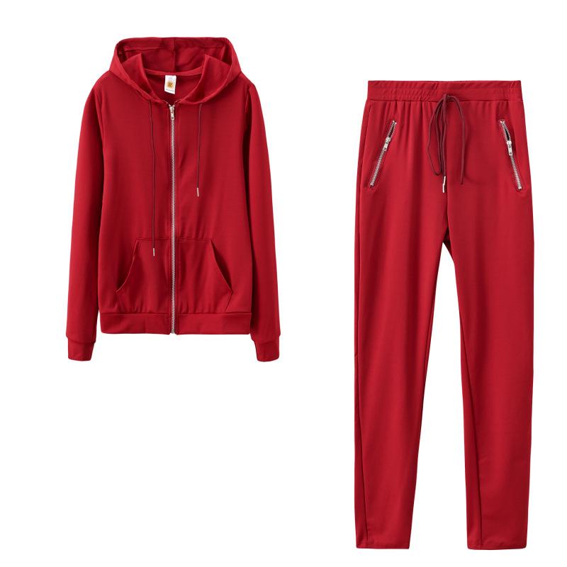 2025 Fall/Winter Women's Casual Solid Color Sportswear: Zipper Pocket Two-Piece Set