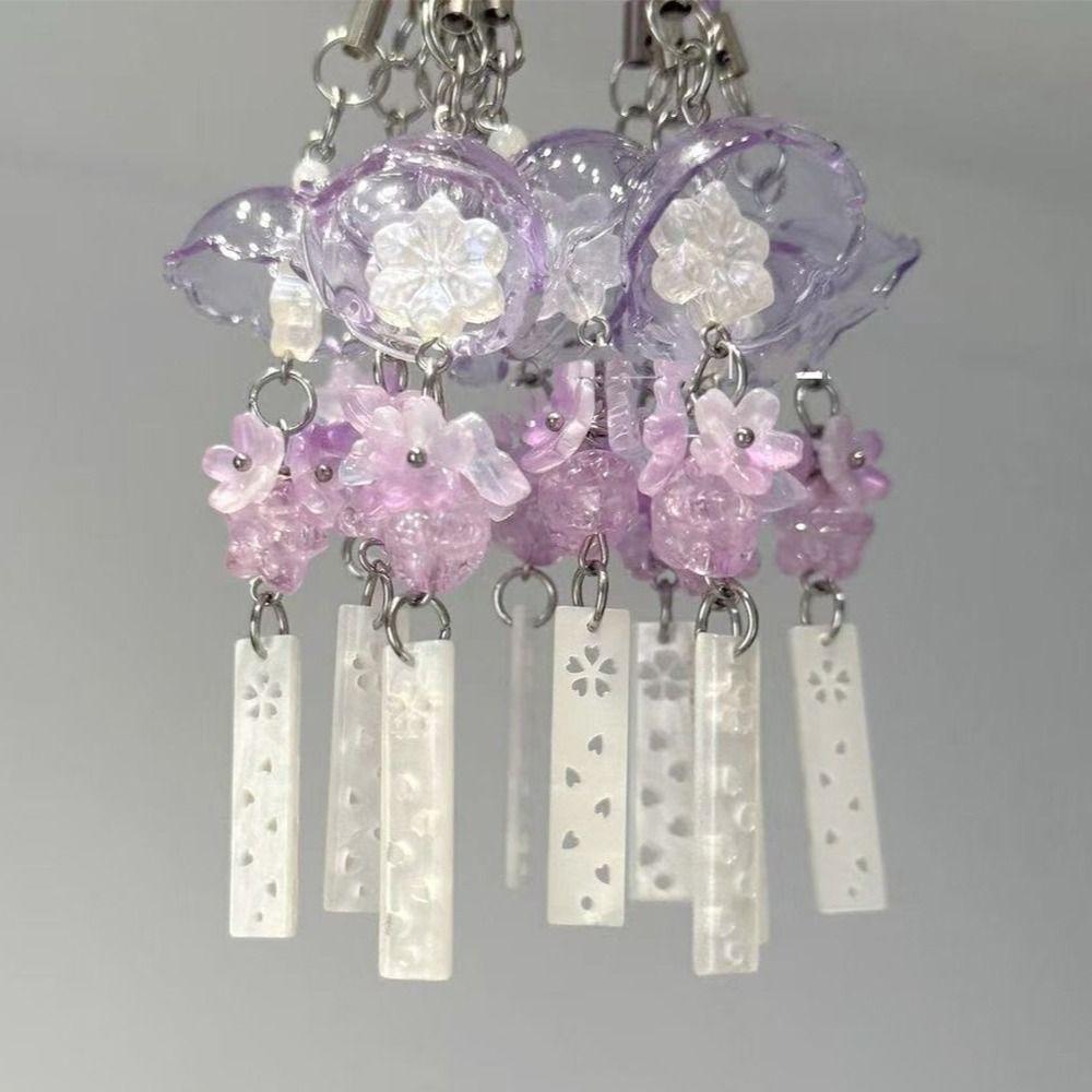Transparent Car Ornament Flower Design Car Hanging Ornament Chic Windbell Keychain Wrist Strap