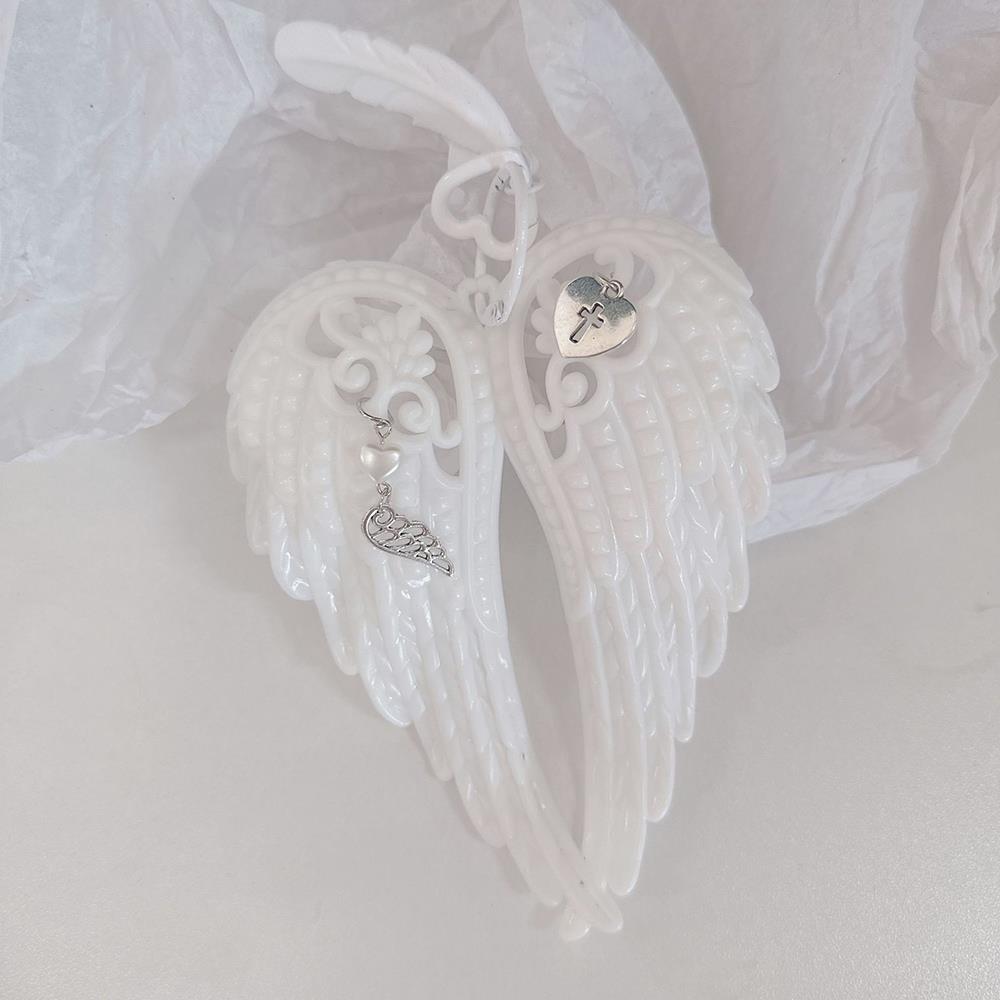 Wings Shape Carabiner Acrylic Keychain Punk Angel Wings Bag Pendant Heart Cross White DIY Keychain Bag Hanging Decor