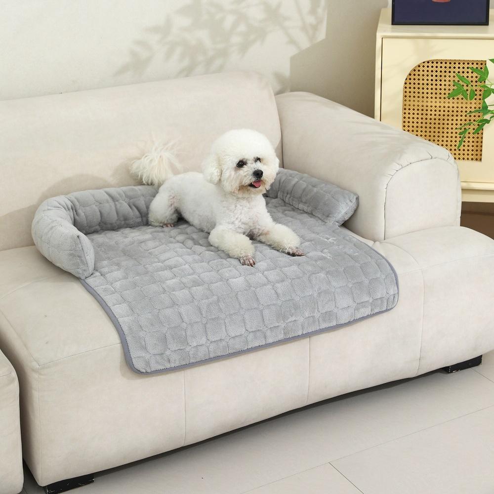 

Winter Warm Dog Bed Sofa Couch Cover Super Soft Pet Blanket Pad Mat for Small Dogs Plush Neck Pillow Cat Nest Cama Para Perros M 72X72CM светло-серый