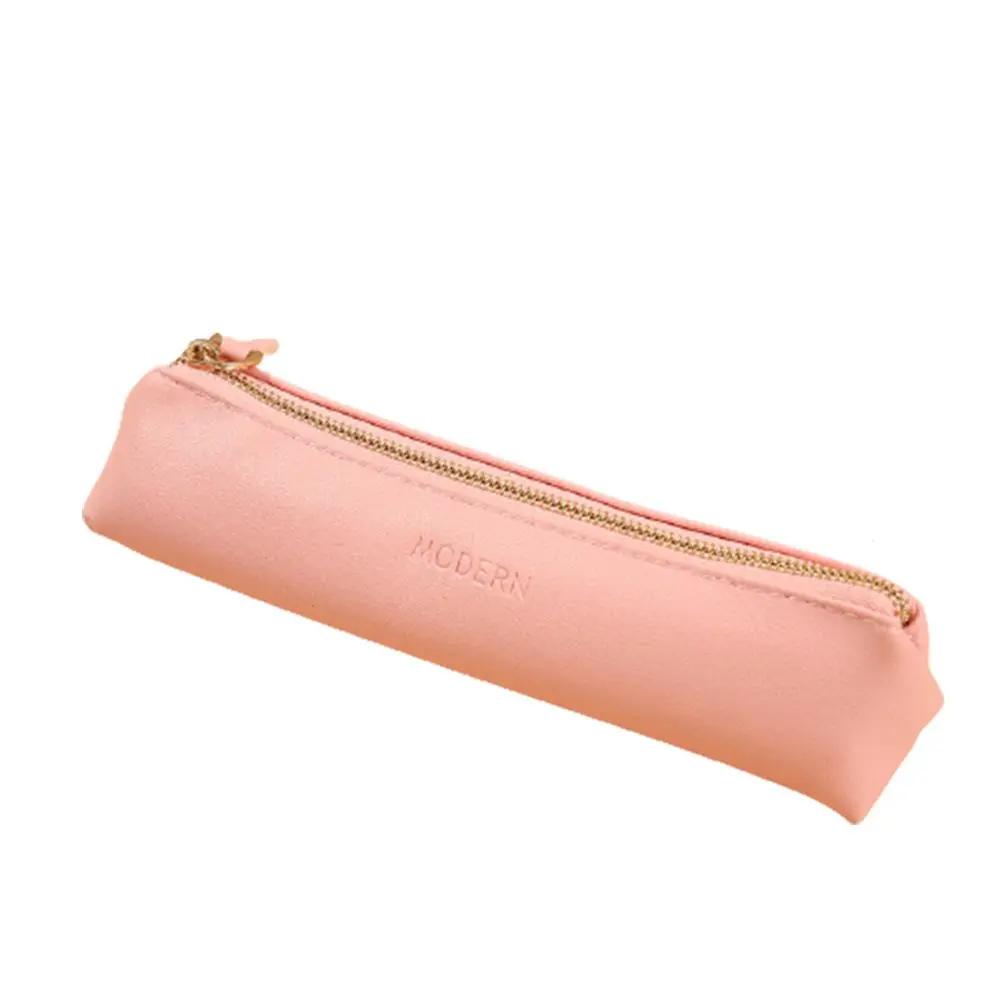 Cowhide Pencil Bag Retro Style Zipper Pen Case School Supplies Office Stationery Pen Storage Glasses Bag