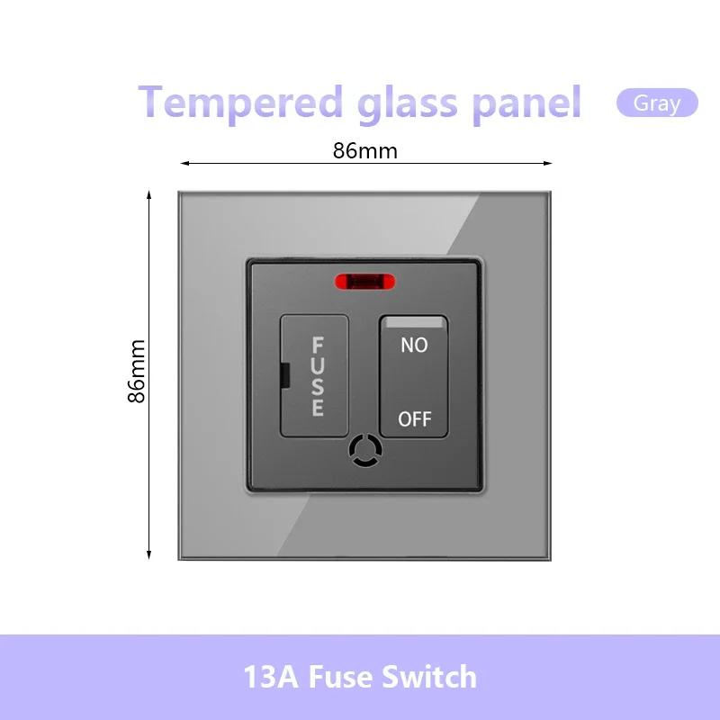 UK 13A 220V Dual Outlet with 18W Type-C Quick Charge,1/2 Way Light Switch Panel, Tempered Glass Surface,Wall Socket for TV/Phone