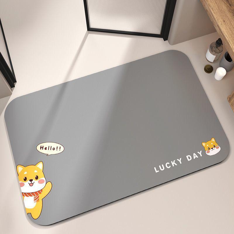 Diatom Mud Washable Bathroom Mat - Non-Slip, Water-Absorbent Cartoon Design for Sink, Toilet & Doorway
