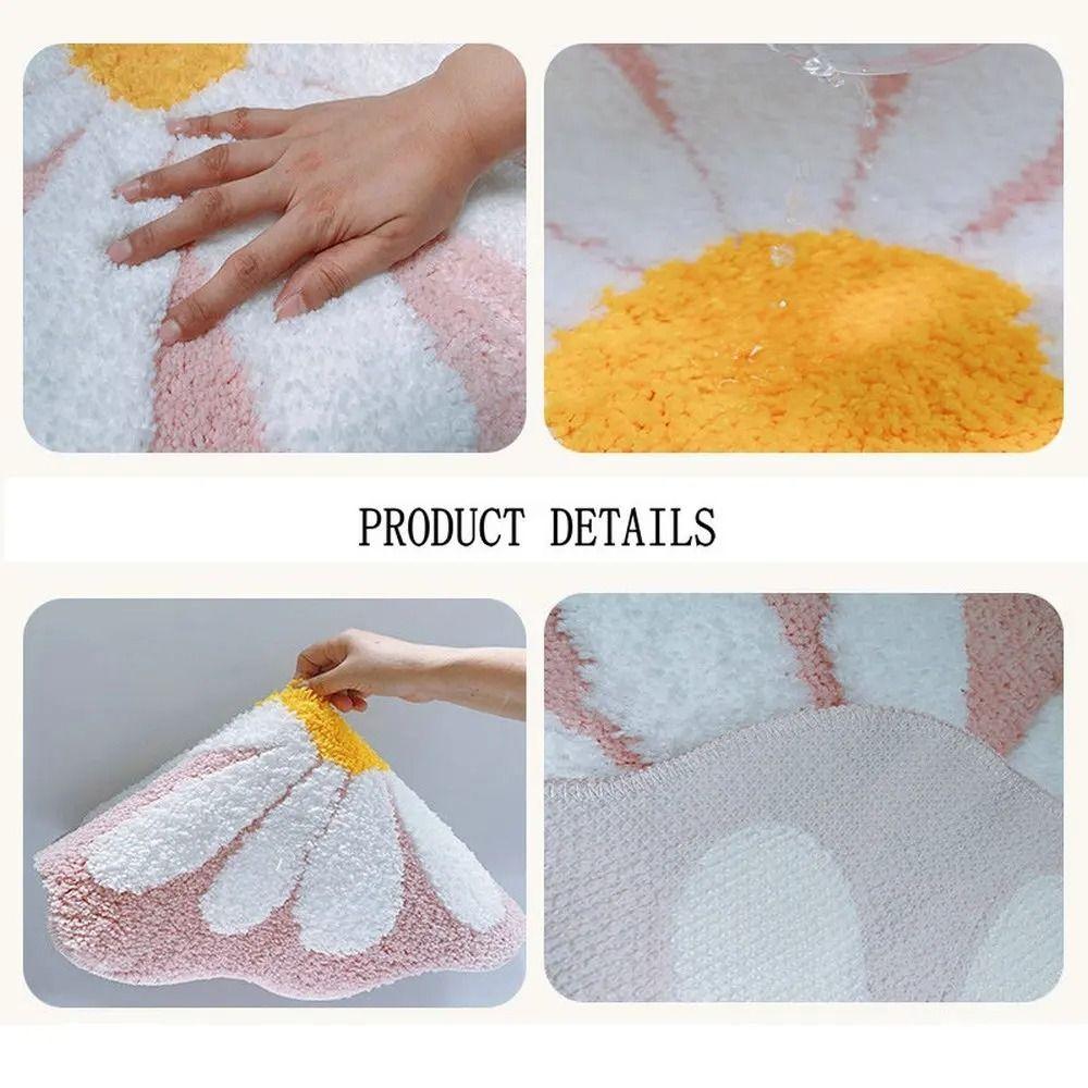 Cute Non Slip Flower Rug Flocking Tufted Daisy Bath Door Mat Washable Absorbent Baby Crawling Carpet Bedroom Living Room