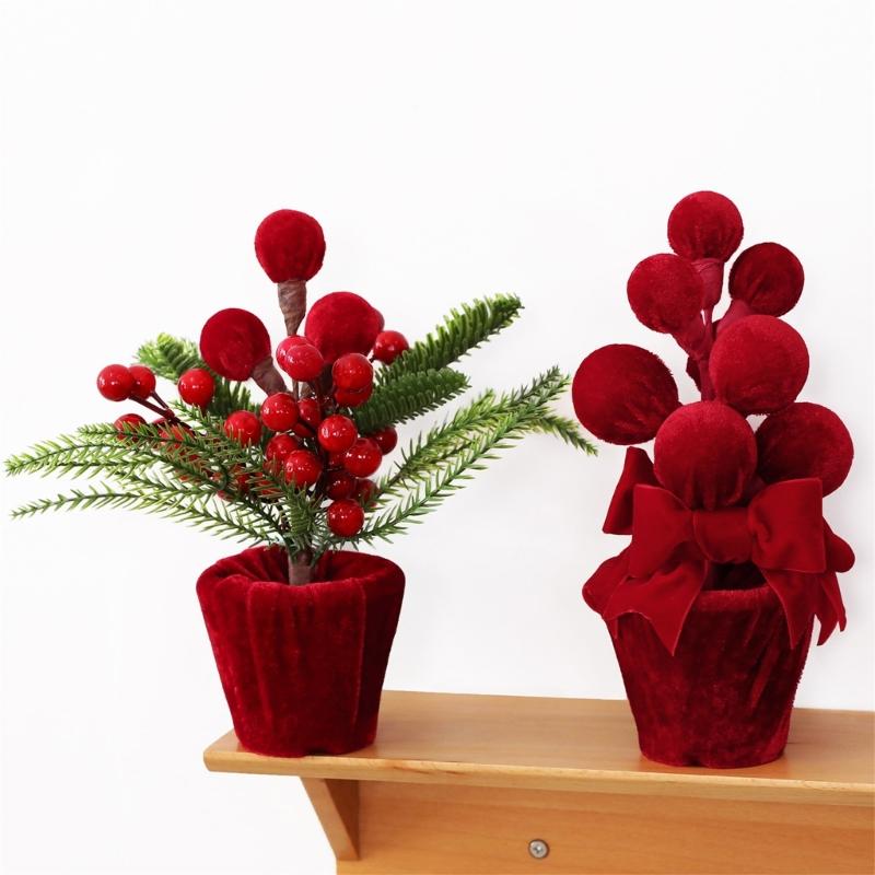 Christmas Shelf Ornament Fabric Potted Plant Table Decoration for Entryway Tables, Desk Styling and Holiday Dining Rooms Home