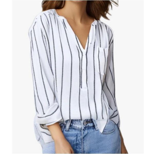 Dámská pruhovaná košile s jednoduchým módním potiskem plus velikosti