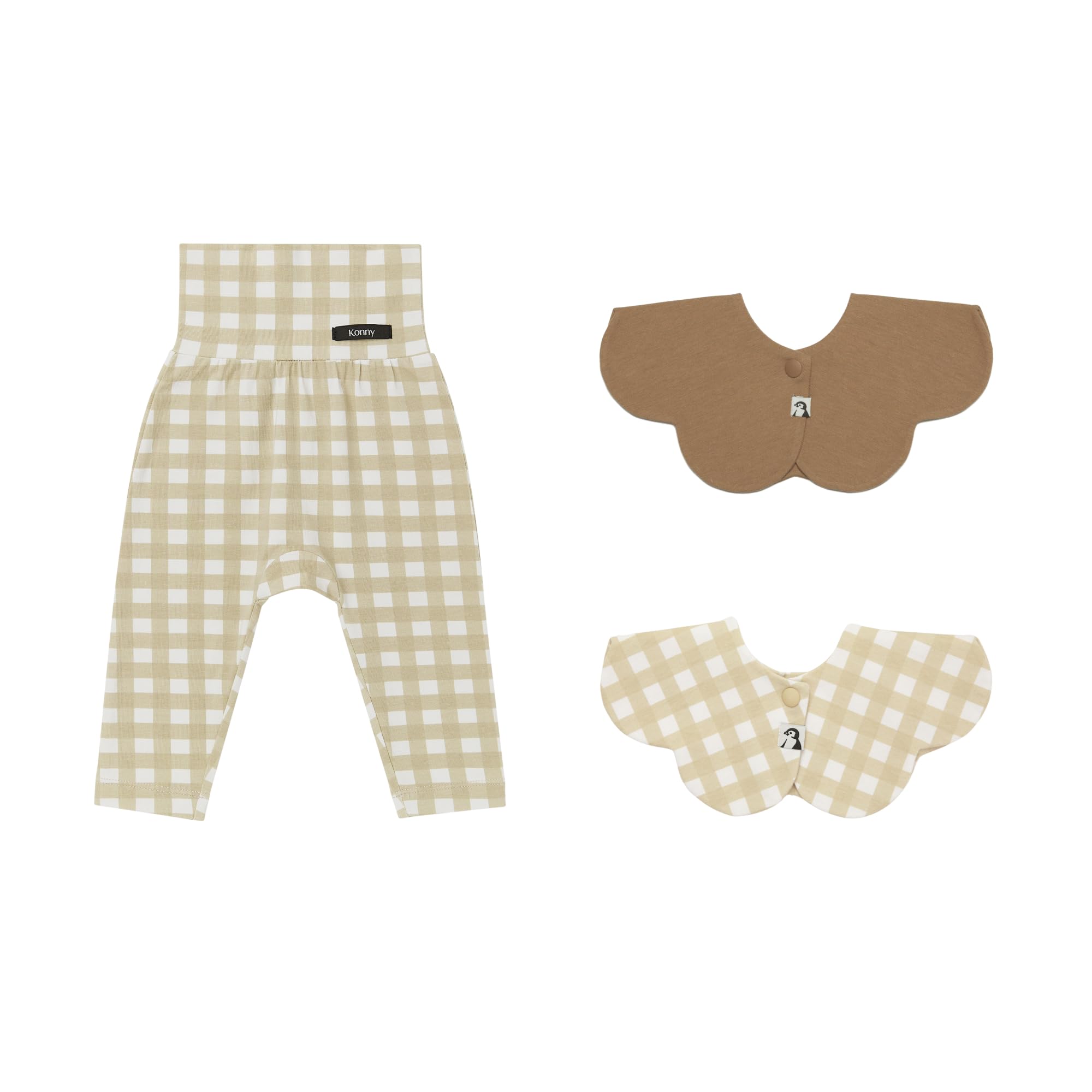 

Мягкие модальные леггинсы с высокой талией 1 шт. слюнявчик 2 шт. сливочная карамель 12 мес. [Konny] + F-set (Кремовый гингем, Гингем, Коричневый)
