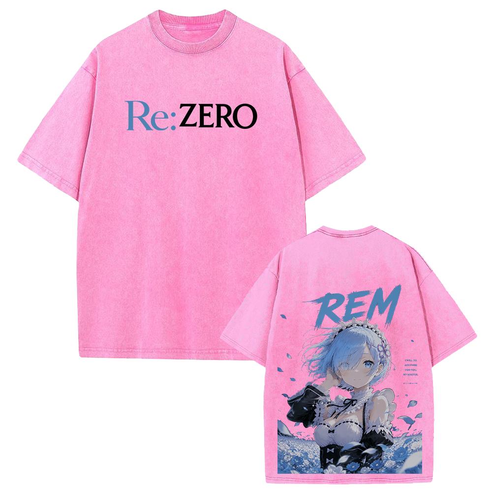 Re:ZERO Rem Anime Printed T-shirt Harajuku Vintage Washed T Shirt Men Clothing Short Sleeve Casual Oversized Cotton Tees Tops