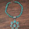 Boho Style Turquoise Drop Pendant Necklace Alloy Chain Vintage Fashion Jewelry Men Women