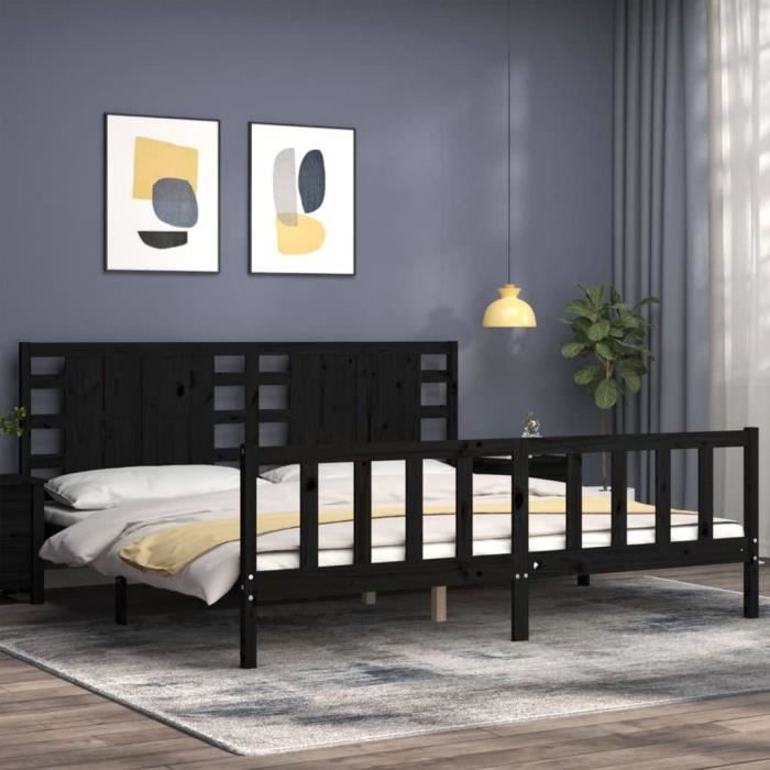 VidaXL Cadre de lit avec tête de lit noir 200x200 cm bois massif 3192840