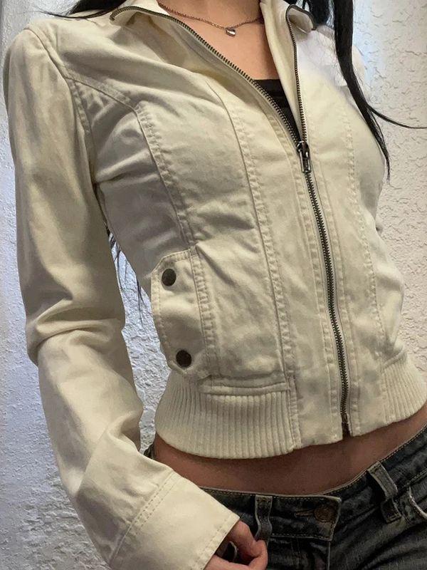 Giacche Cropped Vintage da Donna Harajuku Casual Slim Fit con Zip Capospalla Y2K Streetwear Manica Lunga Autunno