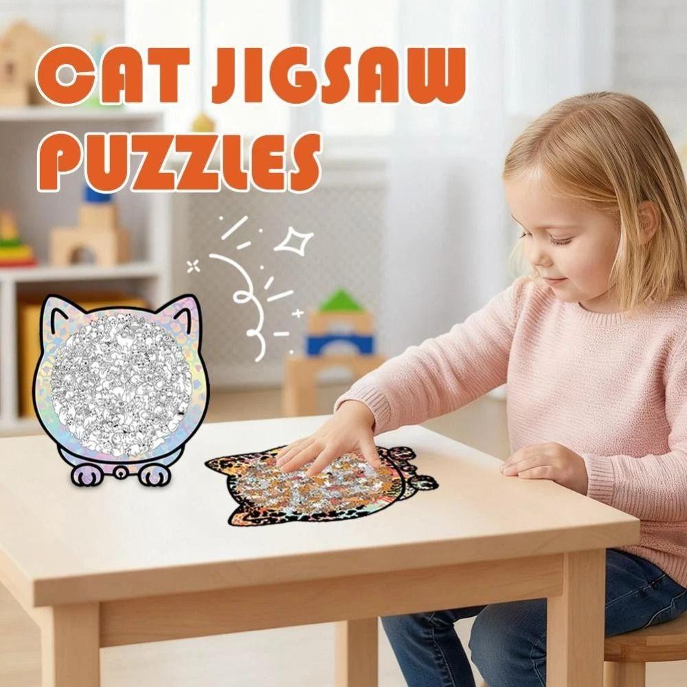 135-piece Cat Wooden Jigsaw Puzzle with Cat Silhouette Frame Cut Cat Pieces
