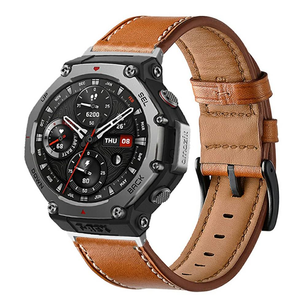 Fiber Leather Watch Band for Huami Amazfit T-Rex 3 Stitching Line Quick Release Replacement Strap