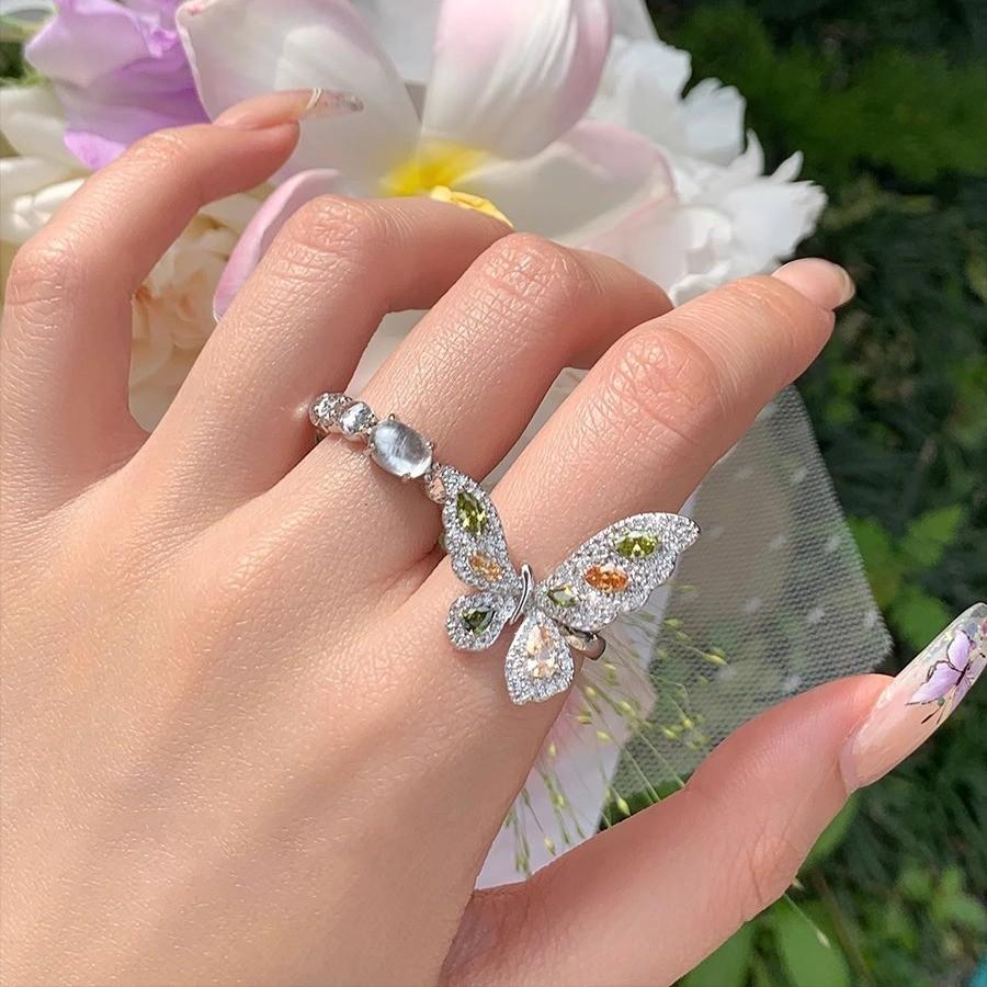 Fashionable Two Tone Butterfly Ring For Women Unique Adjustable Copper Jewelry