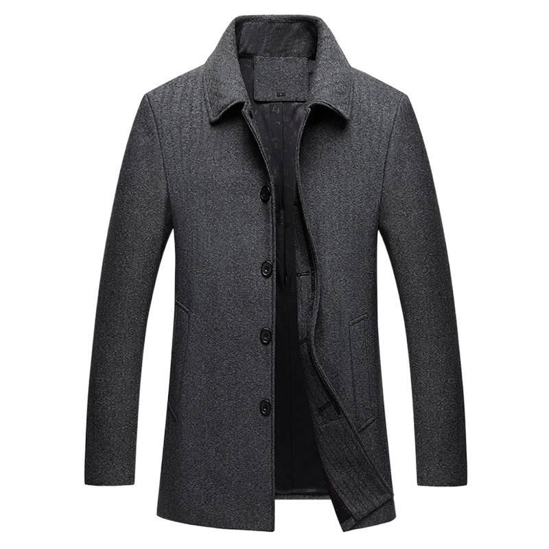 Men's Classic Wool Coat - Mid-Length, Thickened Cashmere for Autumn/Winter, Ideal for Middle-Aged & Elderly.