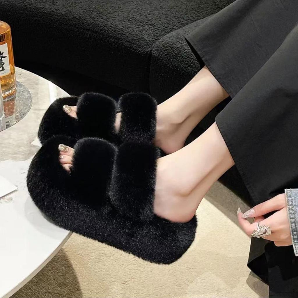Mao Mao Slippers Women's Outer Wear 2025 New Korean Version Ins Trendy Shoes Autumn and Winter Home Cotton Slippers Spring and Autumn One-word Drag