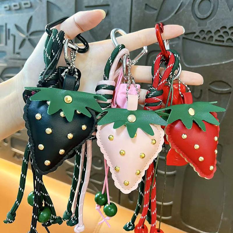 Creative cute sweet leather strawberry candy bow girl bag pendant schoolbag decorative lanyard keychain