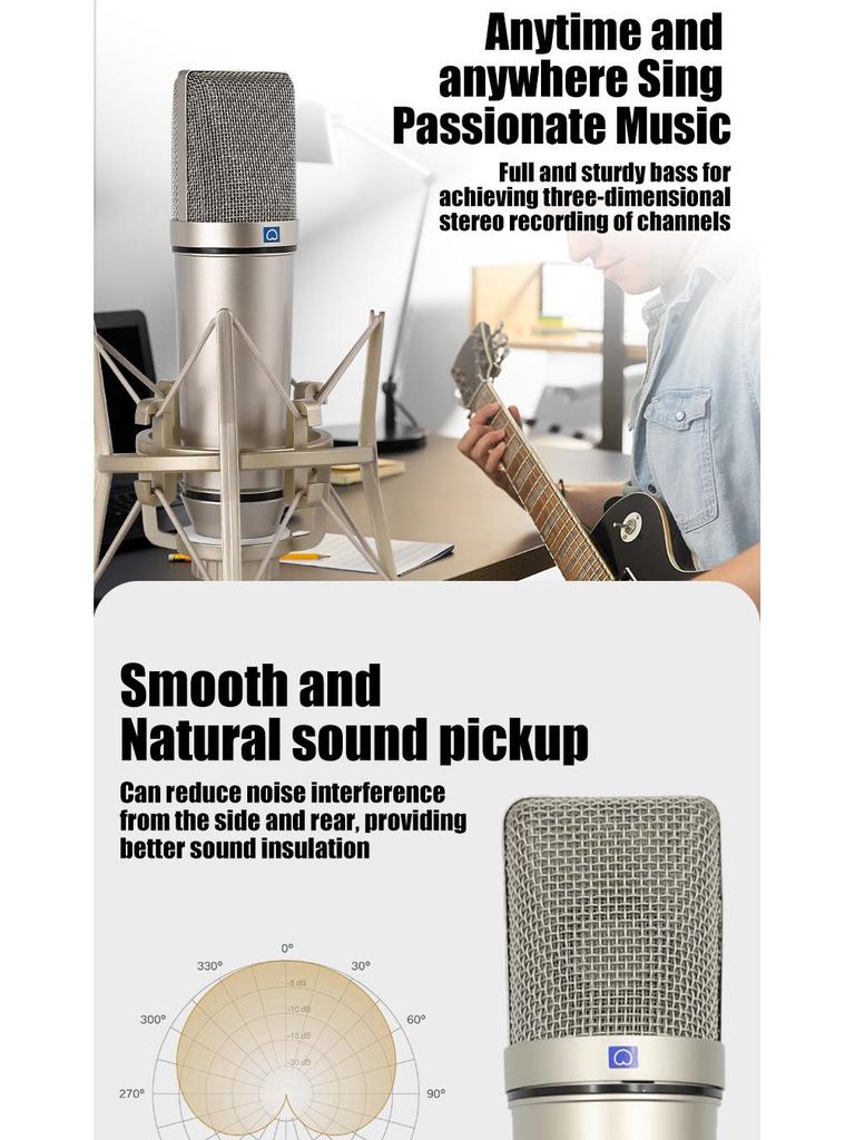 U87 Condenser Microphone Kit for Recording & Streaming: Includes Sound Card for Mobile & Computer