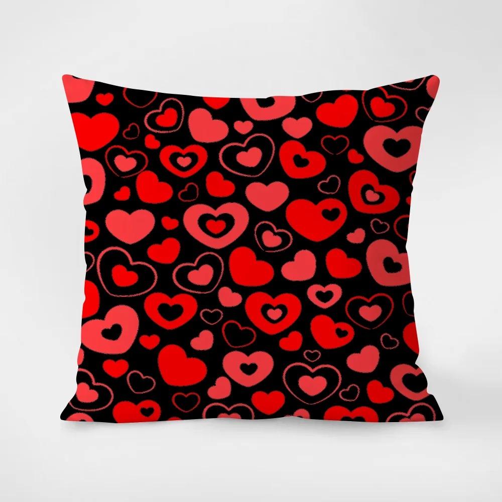 Red Love Heart Romantic Love Pattern Pillowcase Living Room Sofa Cushion Cover Bedroom Room Bedside Home Decoration