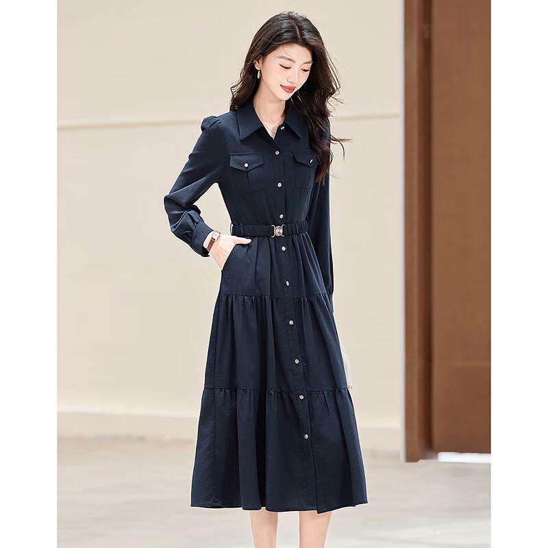 Petite Elegant A-Line Tiered Shirt Dress with Elastic Belt