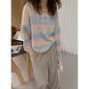 Autumn Winter Tops Sweaters for Women Loose Outer Wear Round Neck Color-blocked Retro Korean Style Versatile