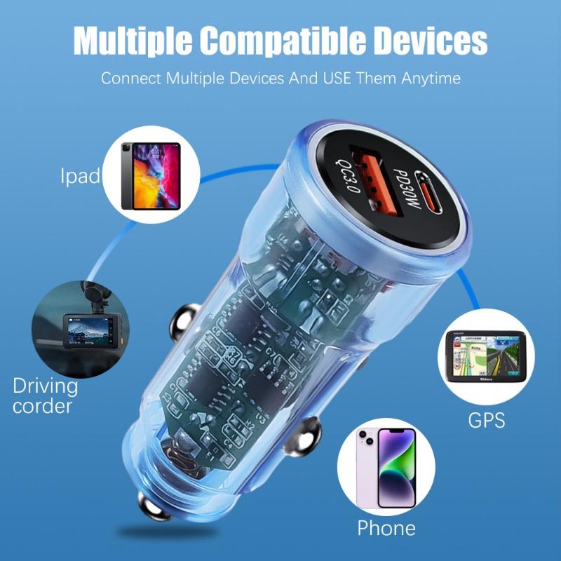 48W PD Transparent Car Charger QC3.0 Fast Charging Mobile Phone Car Charger Socket For iPhone 14 Pro Xiaomi Samsung Cars Adapter