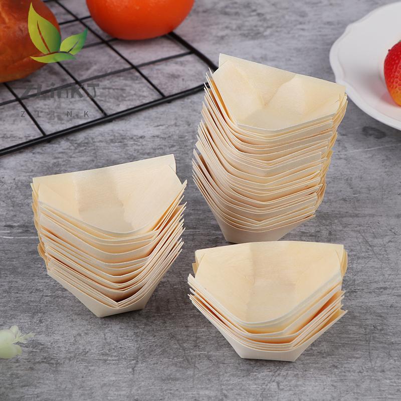 50Pcs Wood Boats Plates Sushi Salad Dessert Bowl Wood Serving Bowl Disposable Sushi Serving Trays Sushi Boat Plates