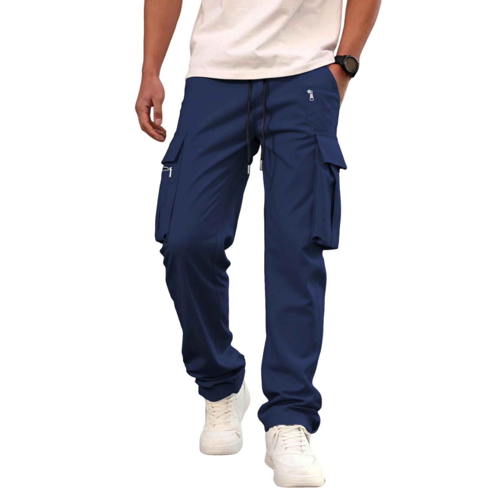 Men s Loose Fit Multi-Pocket Casual Cargo Pants XL тёмно-синий