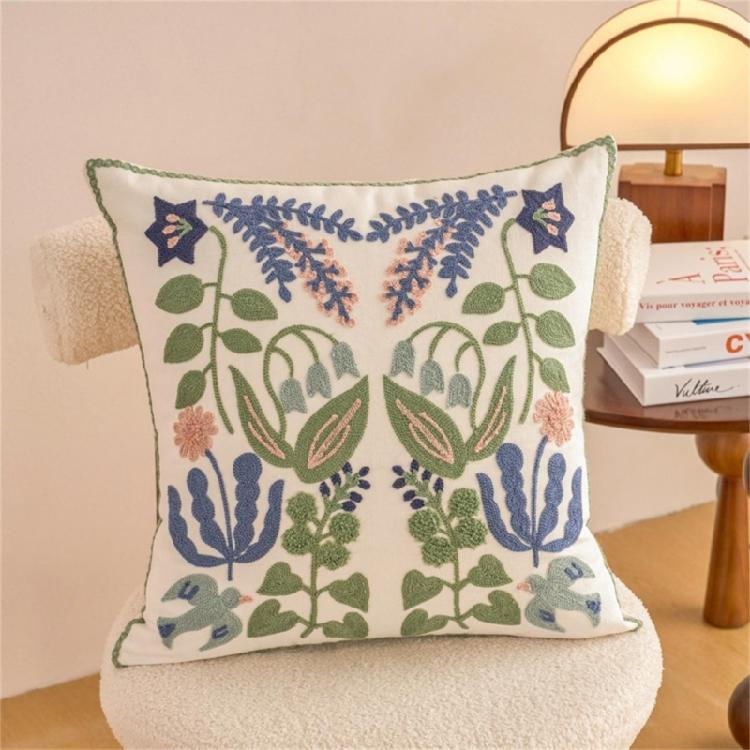 Pillowcase Artistic Flower Stitching Cotton Canvas Pillow Cover Breathable Sofa Bed Accent Piece Pillow Sham