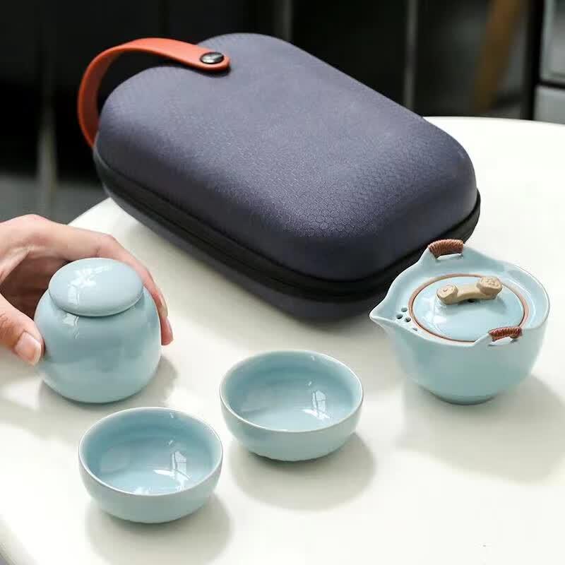 PinJian Ru Kiln Portable Travel Tea Set