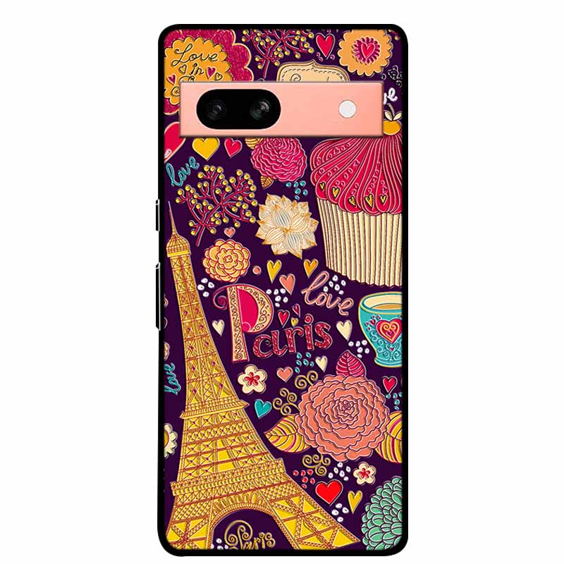 3D Flowers Case For Google Pixel 7a 5G Case Emboss Relief Floral Black Silicone Soft Back Covers For Google Pixel 7a Case Fundas
