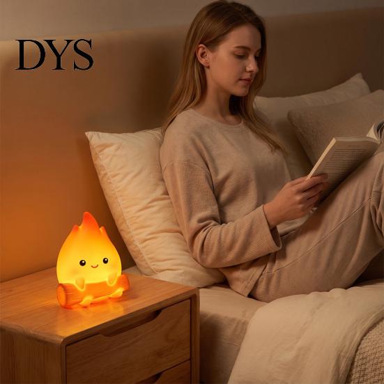 Cozy Dorm Room Decoration Cartoon Fake Campfire Night Light, Cute Warm Glow Bedside Minimalist Light for Nursery Ornament, Portable Lamp And