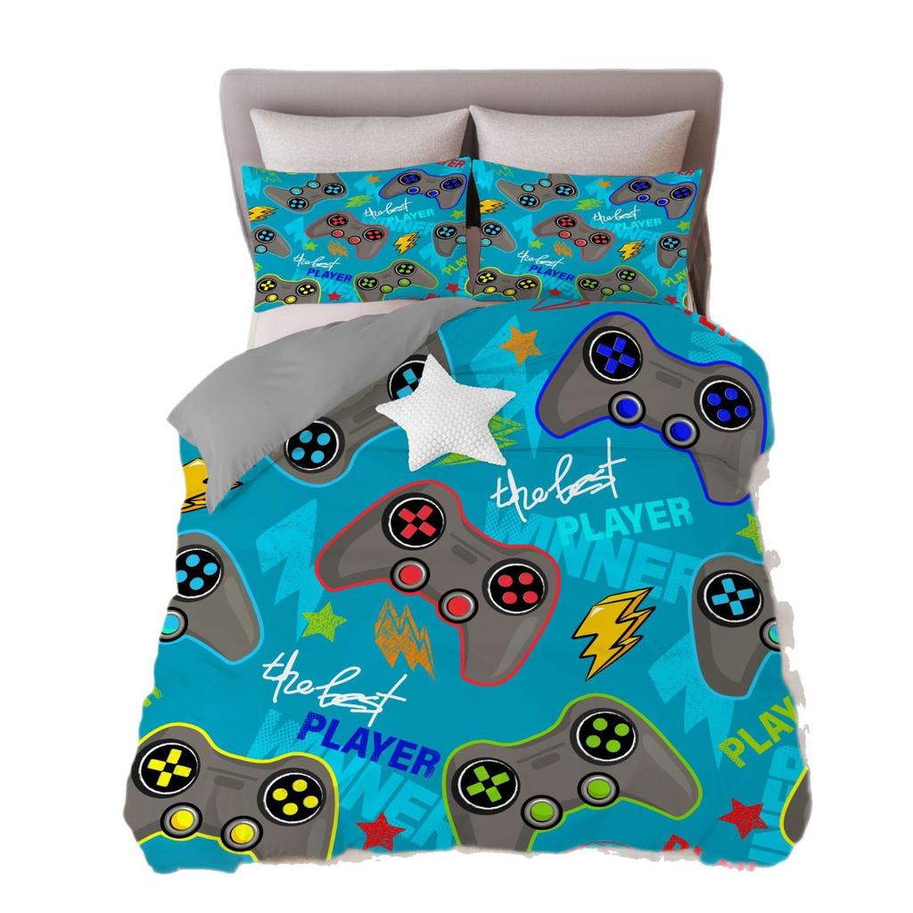 Cool multicolored gamepad 3D digital printing quilt set three-piece set to customize