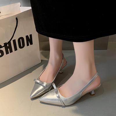 Fashion Baotou Sandals for Women 2025 New Retro Style Pointy Patent Leather Mid-low Heel Slim Back Empty Single Shoes