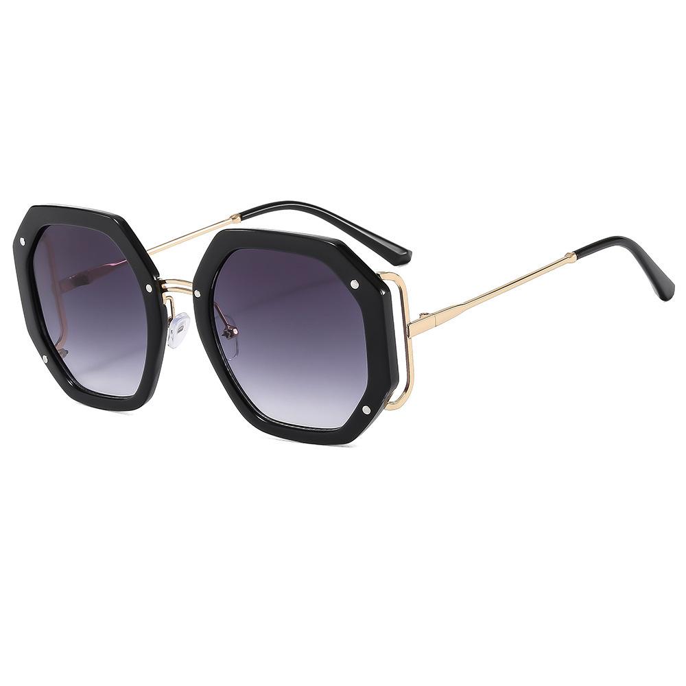New Personalized Rice Nail Polygonal Large Frame Sunglasses Ins Fashion Women s Trend Hollow Metal Sunglasses